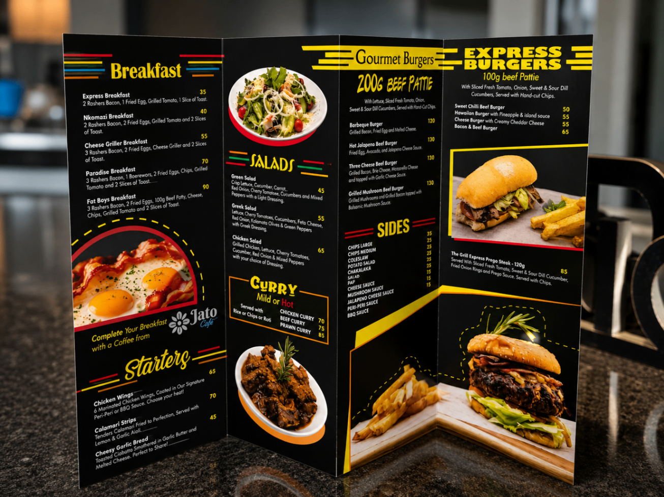 Folded restaurant menu print design