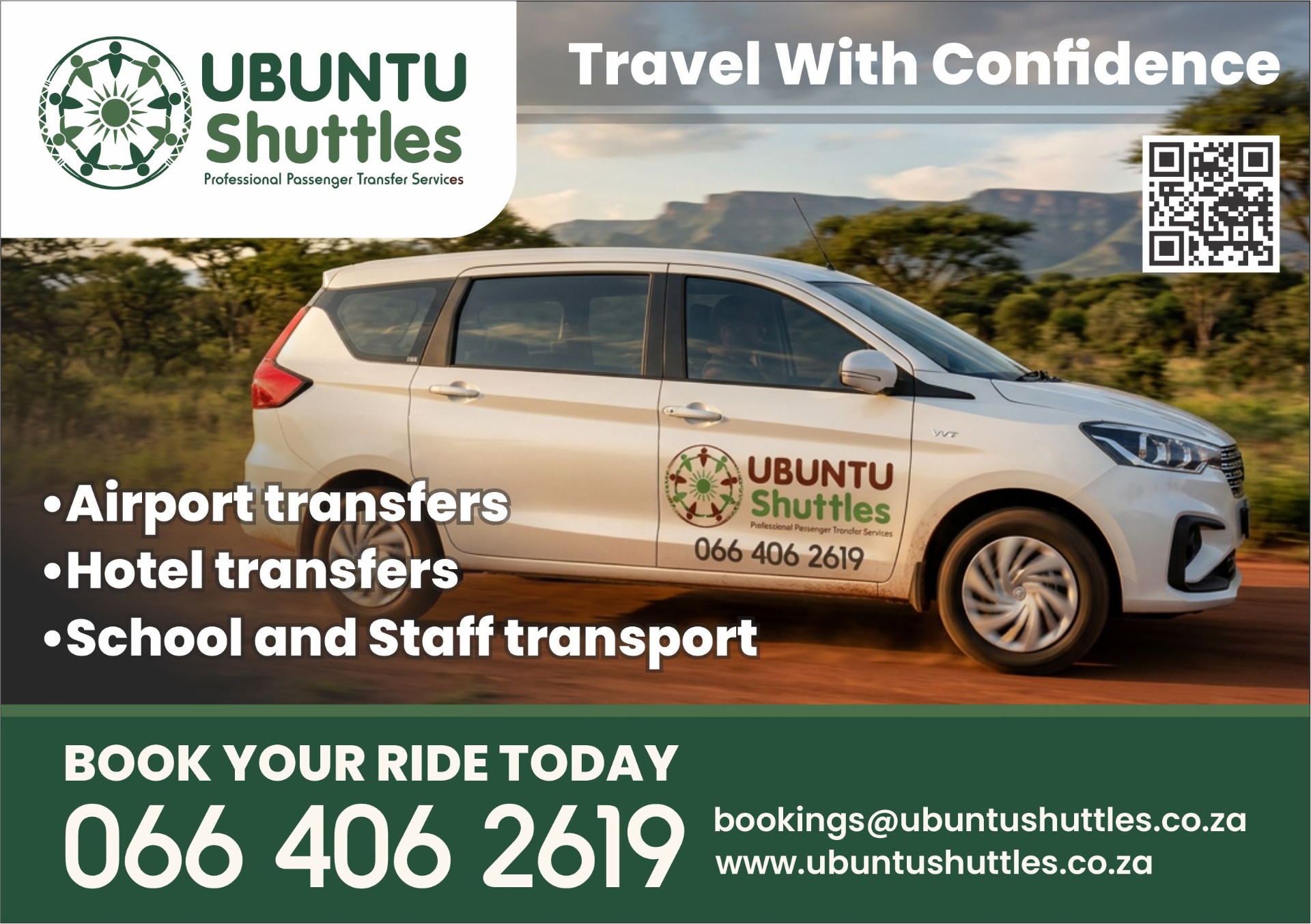 Ubuntu Shuttles A5 promotional flyer design