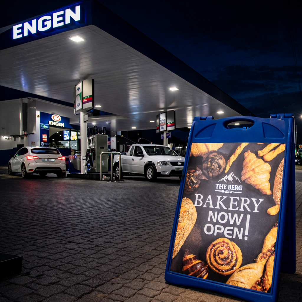The Berg Bakery forecourt sign at Engen