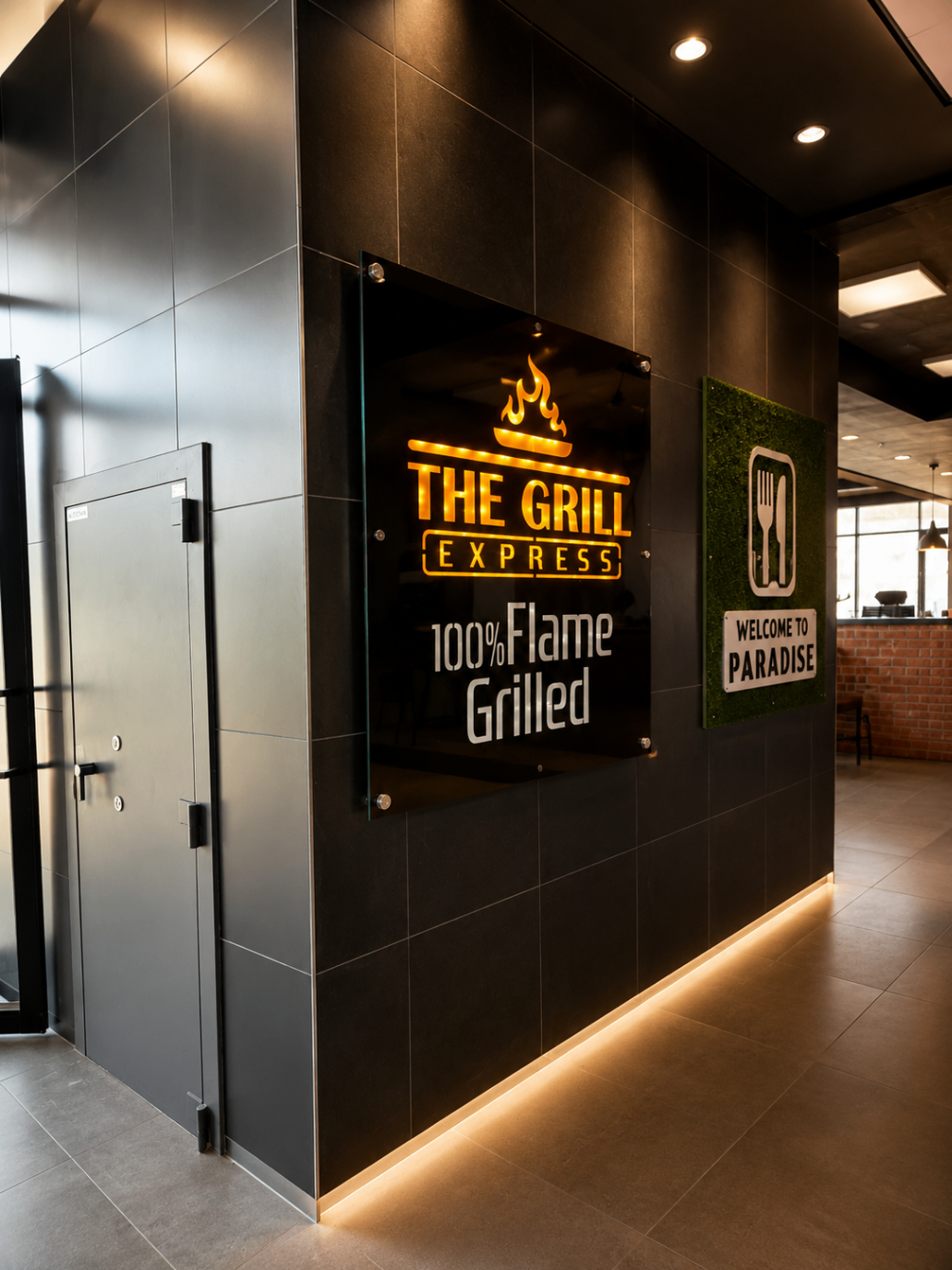 The Grill Express interior illuminated wall sign