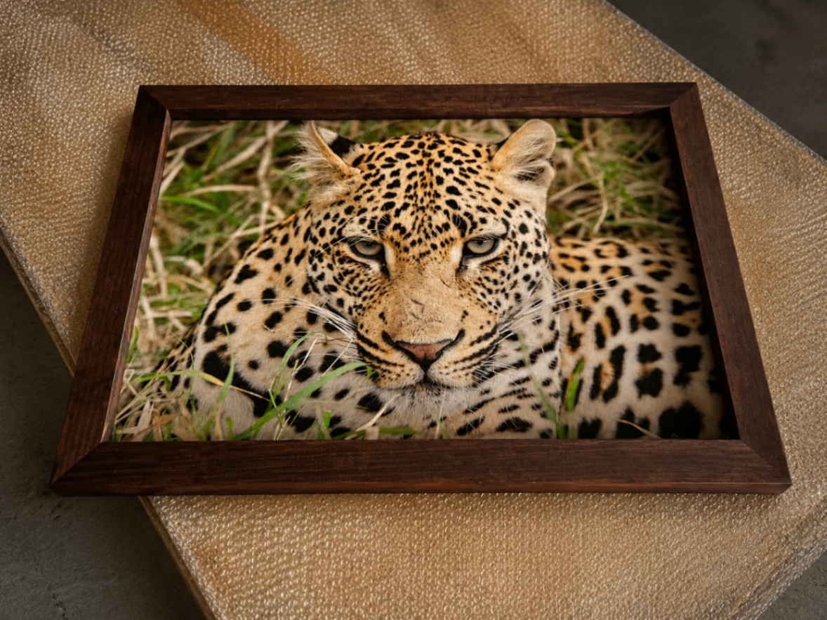 Framed leopard wildlife print